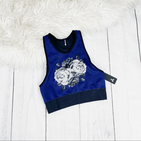 Ultracor Women's The Altitude Silk Posey Blue Print Sleeveless Crop XS NEW - Picture 2 of 4